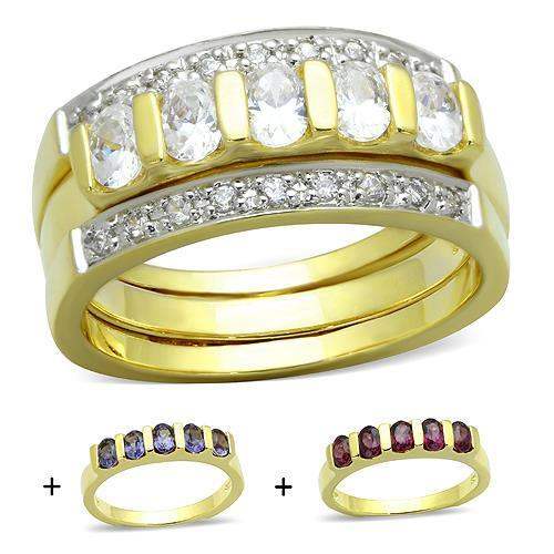LOS747 - Gold 925 Sterling Silver Ring with AAA Grade CZ in Multi Color - Alamode - Flyclothing LLC