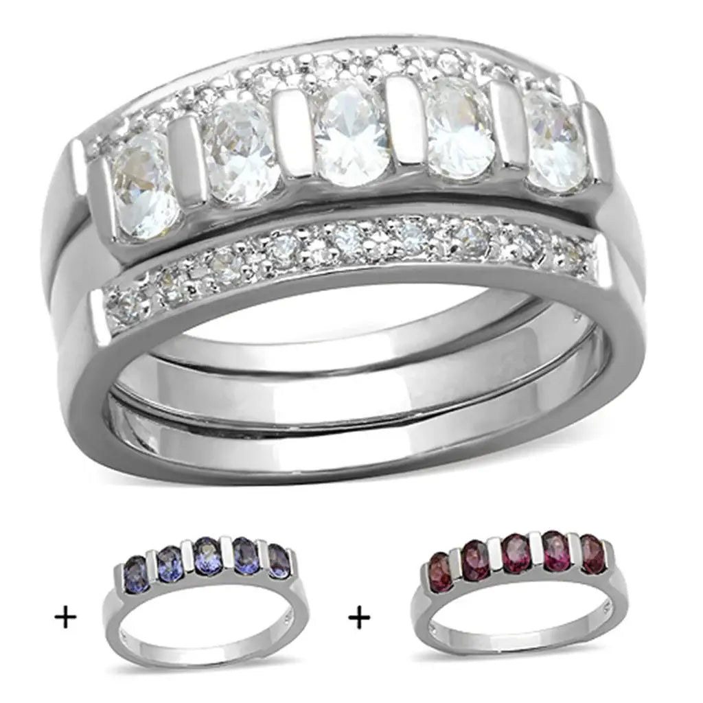 LOS748 - Silver 925 Sterling Silver Ring with AAA Grade CZ in Multi Color - Alamode - Flyclothing LLC
