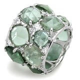 LOS764 - Rhodium 925 Sterling Silver Ring with Synthetic Synthetic Glass in Emerald - Alamode