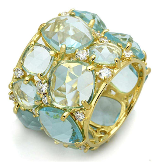 LOS766 - Gold 925 Sterling Silver Ring with Synthetic Synthetic Glass in Sea Blue - Alamode - Flyclothing LLC