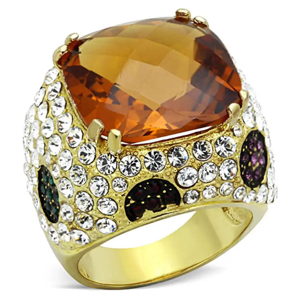 LOS769 - Gold 925 Sterling Silver Ring with Synthetic Synthetic Glass in Champagne - Alamode - Flyclothing LLC