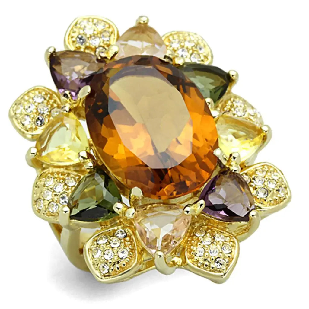 LOS771 - Gold 925 Sterling Silver Ring with Synthetic Synthetic Glass in Champagne - Alamode - Flyclothing LLC