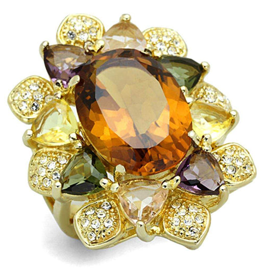 LOS771 - Gold 925 Sterling Silver Ring with Synthetic Synthetic Glass in Champagne - Alamode - Flyclothing LLC