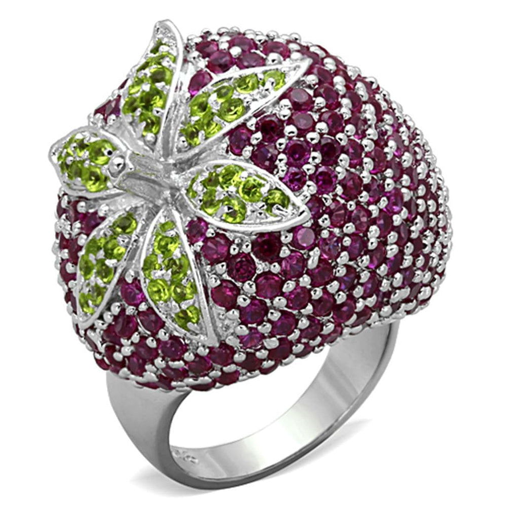 LOS774 - Rhodium 925 Sterling Silver Ring with AAA Grade CZ  in Multi Color - Alamode