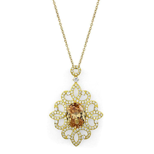 LOS784 - Gold 925 Sterling Silver Chain Pendant with AAA Grade CZ in Champagne - Alamode - Flyclothing LLC