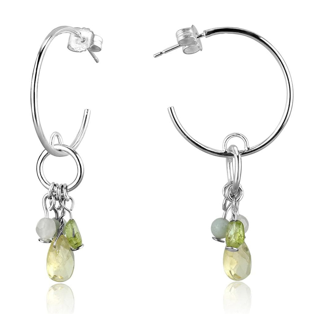 LOS785 - Silver 925 Sterling Silver Earrings with Synthetic Glass Bead in Multi Color - Alamode