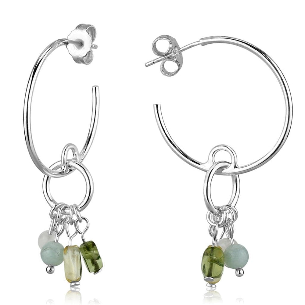 LOS788 - Silver 925 Sterling Silver Earrings with Synthetic Glass Bead in Multi Color - Alamode