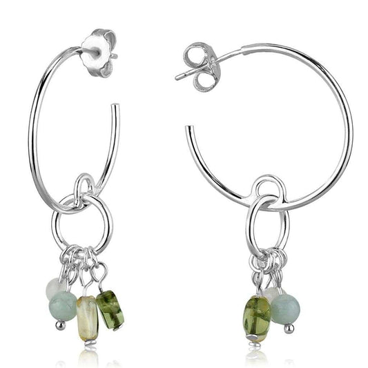 LOS788 - Silver 925 Sterling Silver Earrings with Synthetic Glass Bead in Multi Color - Alamode - Flyclothing LLC