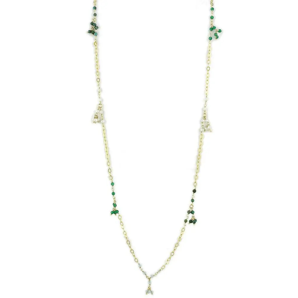 LOS793 - Matte Gold 925 Sterling Silver Necklace with Synthetic Turquoise in Multi Color - Alamode - Flyclothing LLC