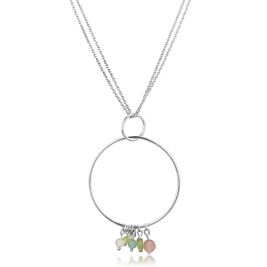 LOS796 - Silver 925 Sterling Silver Necklace with Synthetic Glass Bead in Multi Color - Alamode - Flyclothing LLC