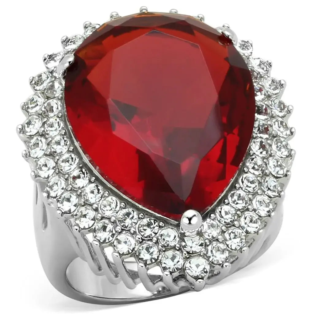 LOS800 - Rhodium 925 Sterling Silver Ring with Synthetic Synthetic Glass in Siam - Alamode - Flyclothing LLC