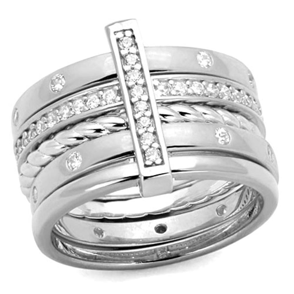 LOS814 - Rhodium 925 Sterling Silver Ring with AAA Grade CZ  in Clear - Alamode