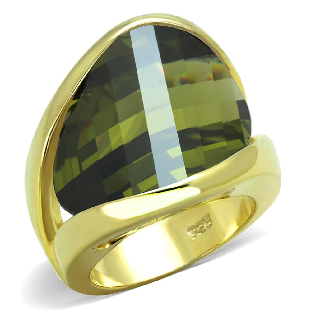 LOS819 - Gold 925 Sterling Silver Ring with AAA Grade CZ  in Olivine color - Alamode