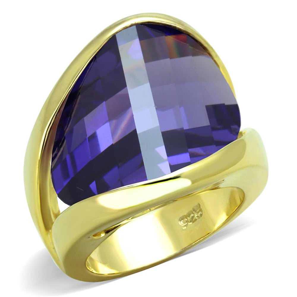 LOS821 - Gold 925 Sterling Silver Ring with AAA Grade CZ  in Tanzanite - Alamode