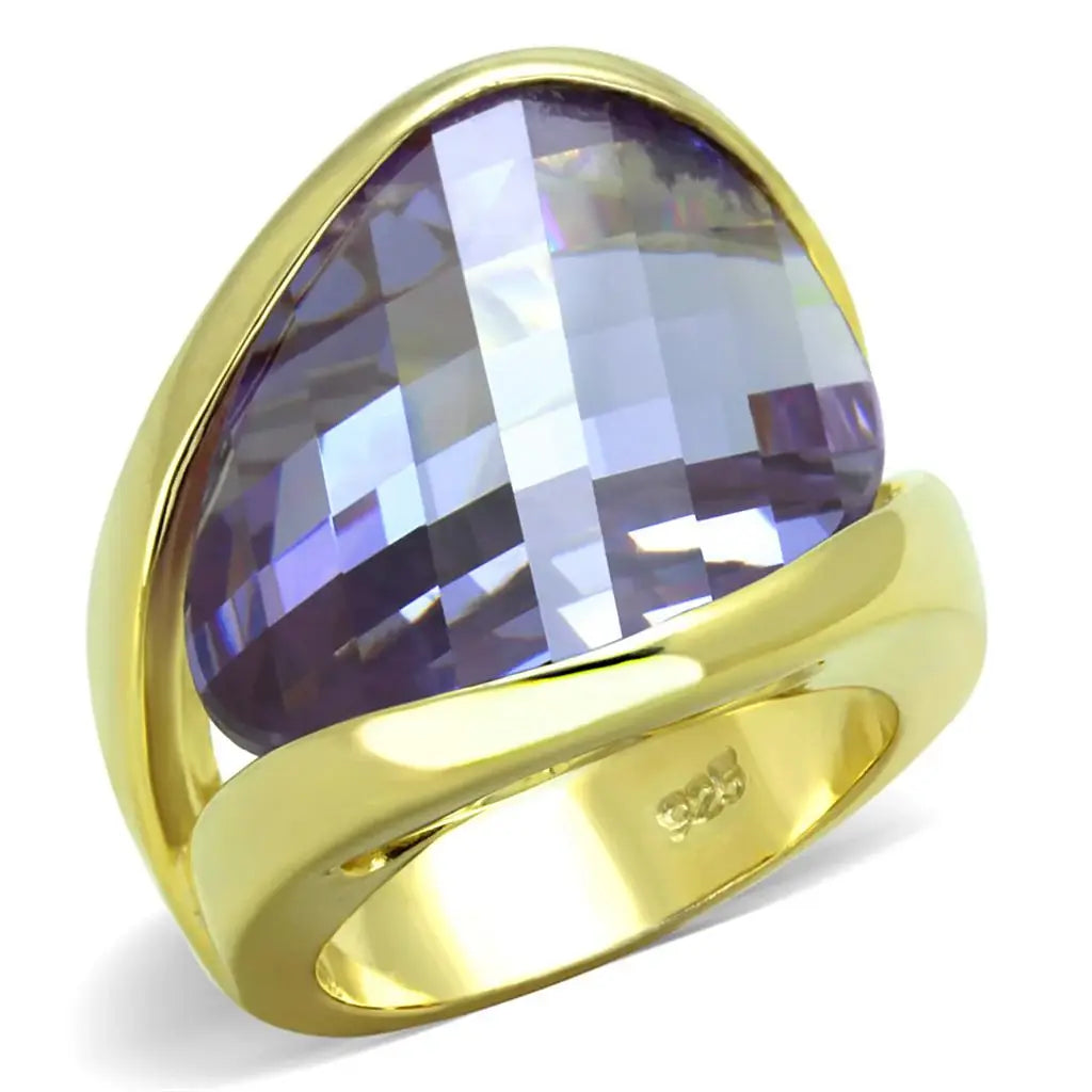 LOS822 - Gold 925 Sterling Silver Ring with AAA Grade CZ in Amethyst - Alamode - Flyclothing LLC