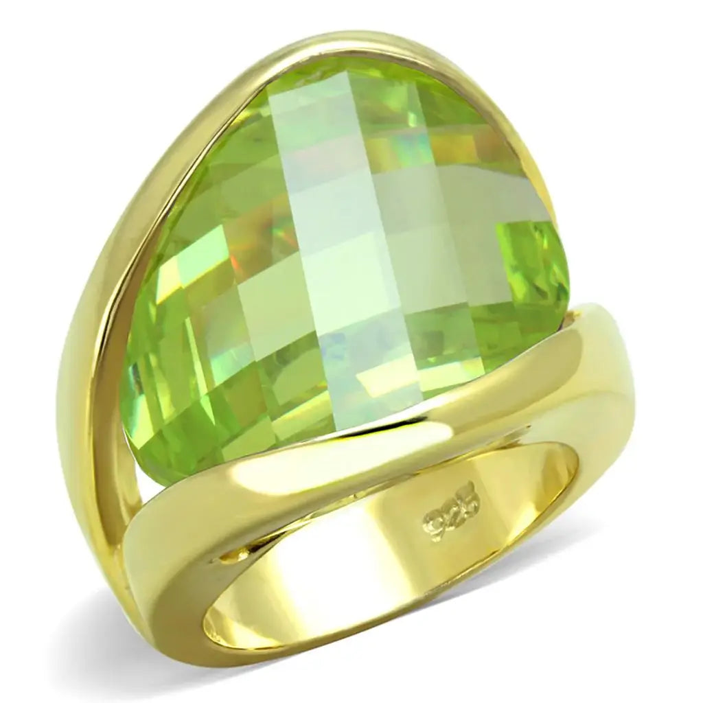 LOS823 - Gold 925 Sterling Silver Ring with Synthetic Synthetic Glass in Apple Green color - Alamode - Flyclothing LLC
