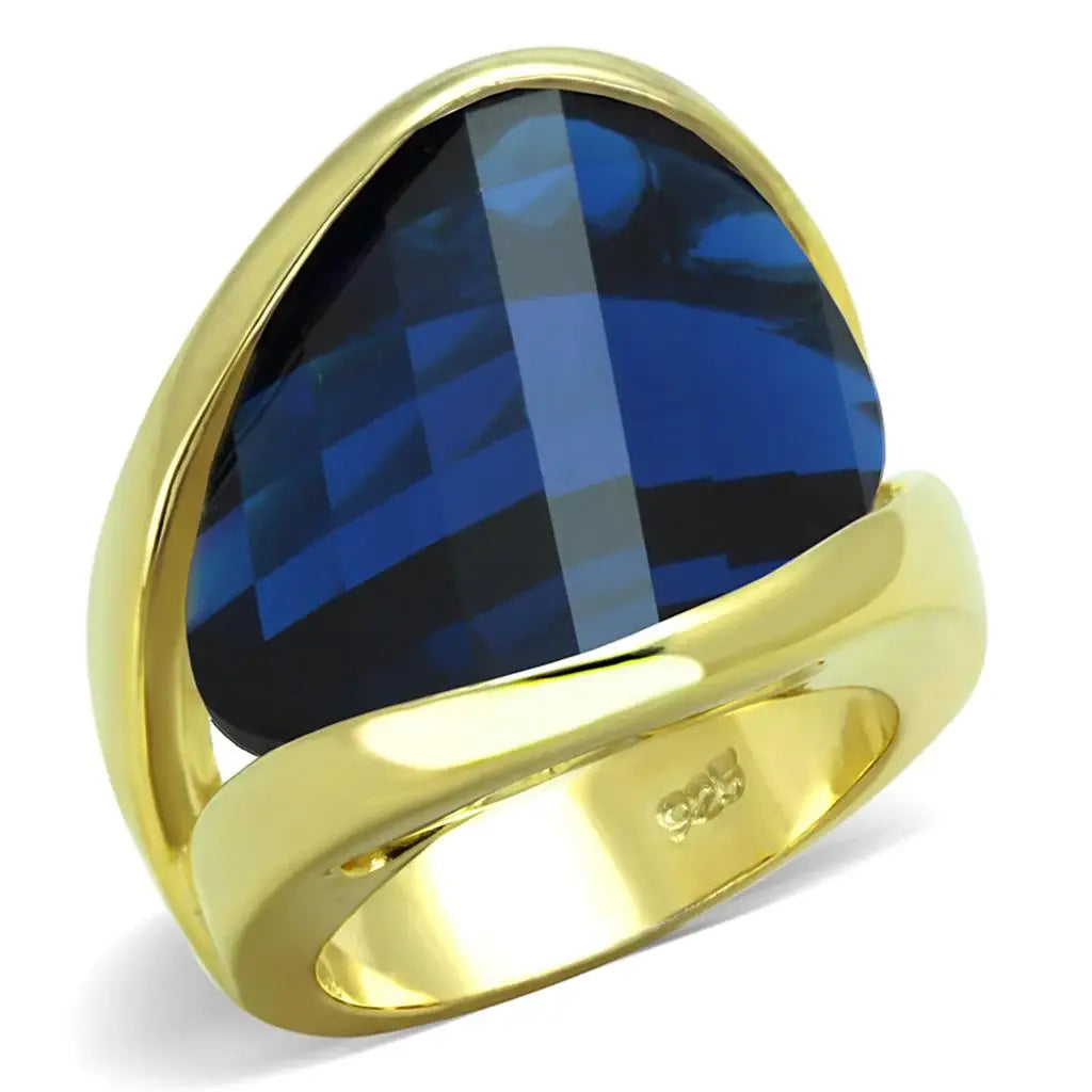 LOS825 - Gold 925 Sterling Silver Ring with Synthetic Synthetic Glass in Montana - Alamode - Flyclothing LLC