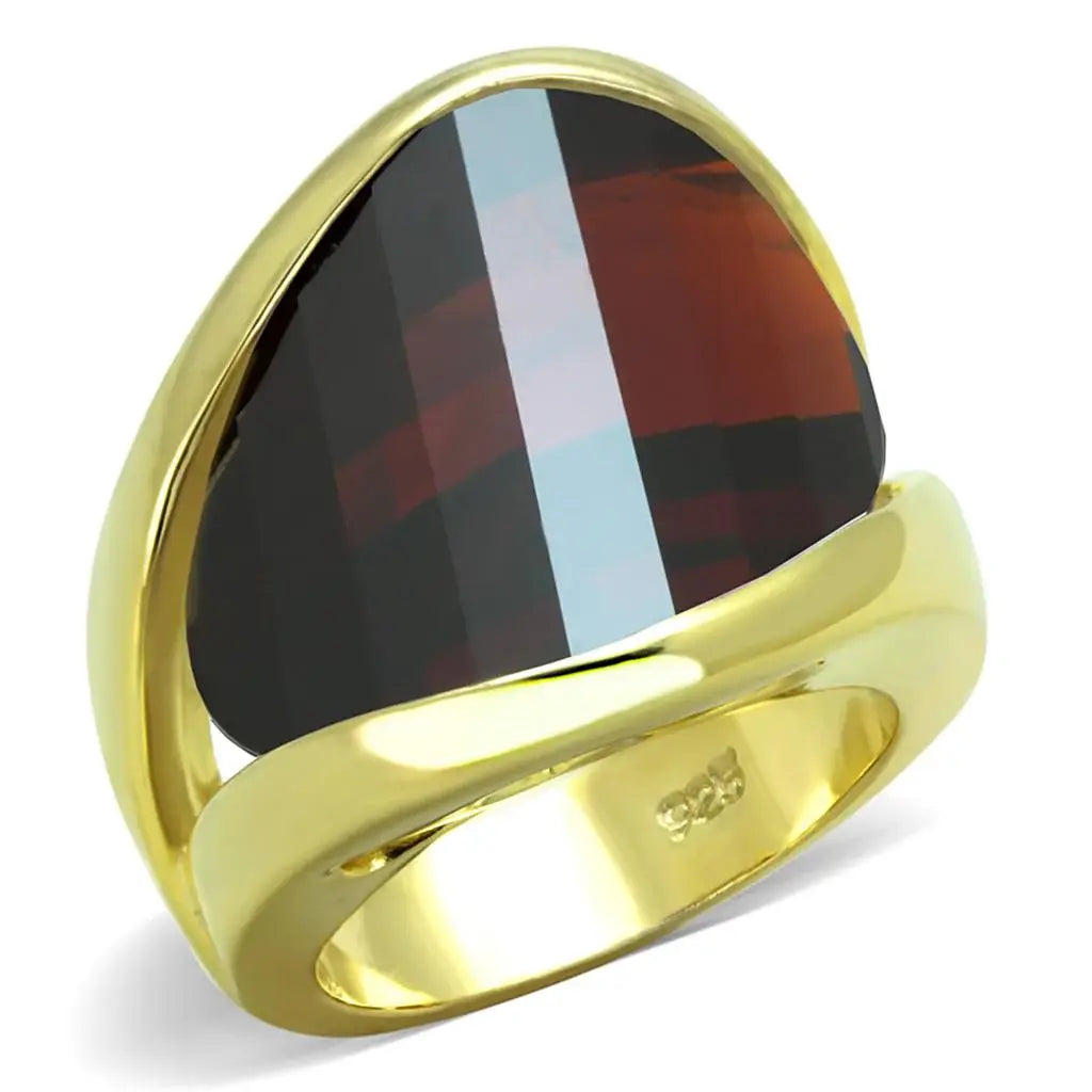LOS827 - Gold 925 Sterling Silver Ring with AAA Grade CZ in Garnet - Alamode - Flyclothing LLC