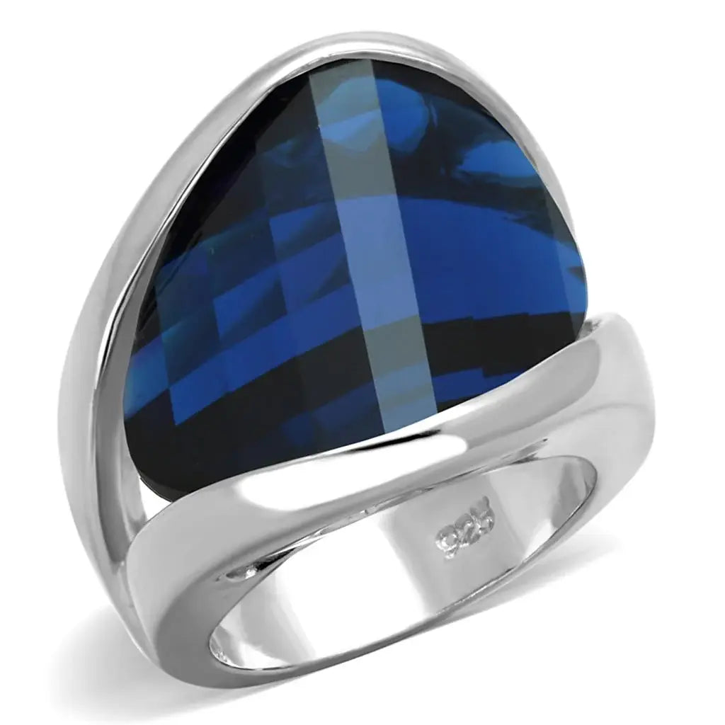 LOS830 - Rhodium 925 Sterling Silver Ring with Synthetic Synthetic Glass in Montana - Alamode - Flyclothing LLC