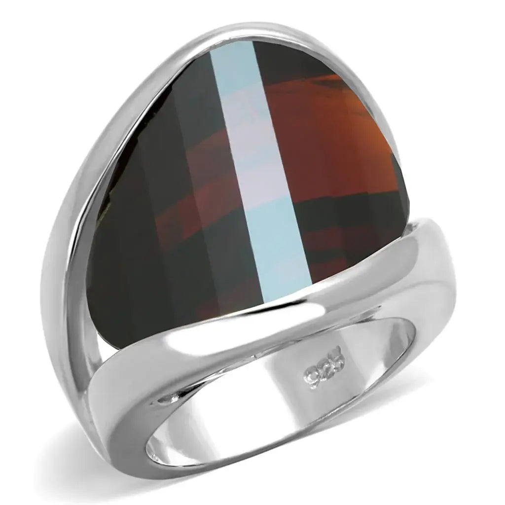 LOS834 - Rhodium 925 Sterling Silver Ring with AAA Grade CZ in Garnet - Alamode - Flyclothing LLC