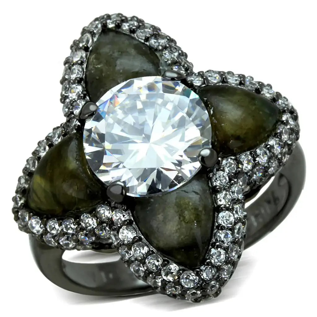 LOS836 - Ruthenium 925 Sterling Silver Ring with AAA Grade CZ in Clear - Alamode - Flyclothing LLC