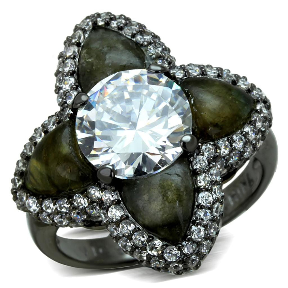 LOS836 - Ruthenium 925 Sterling Silver Ring with AAA Grade CZ  in Clear - Alamode