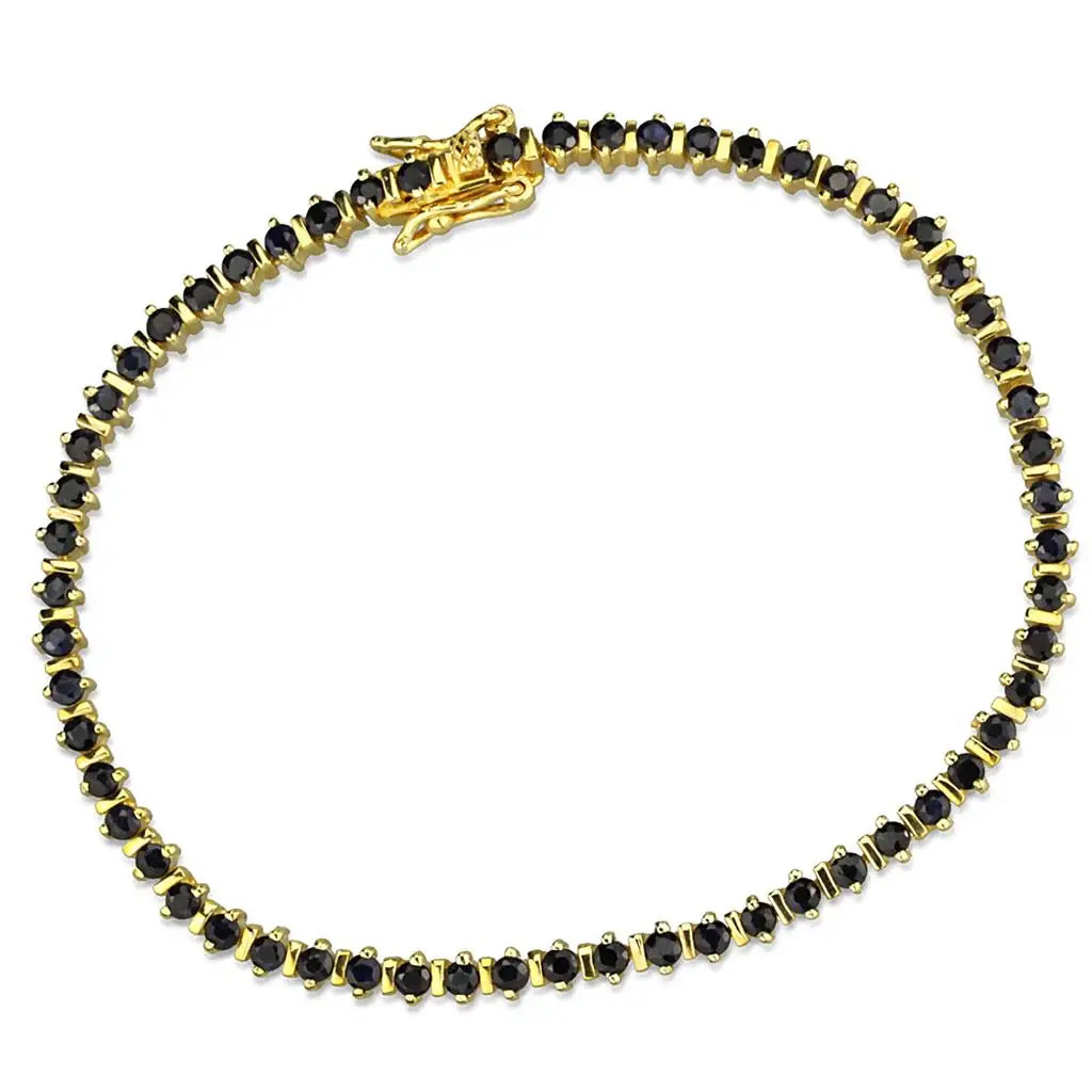 LOS838 - Gold 925 Sterling Silver Bracelet with AAA Grade CZ in Jet - Alamode - Flyclothing LLC