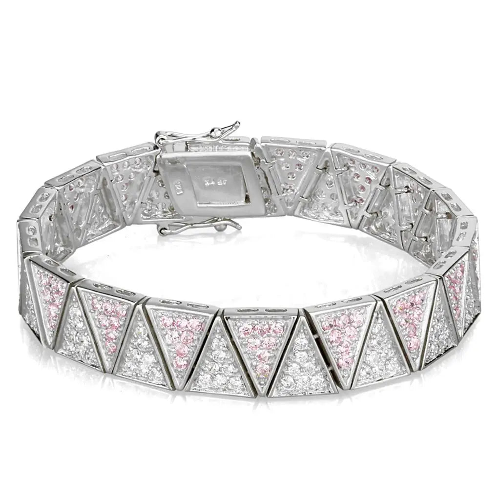 LOS845 - Rhodium 925 Sterling Silver Bracelet with AAA Grade CZ in Rose - Alamode - Flyclothing LLC