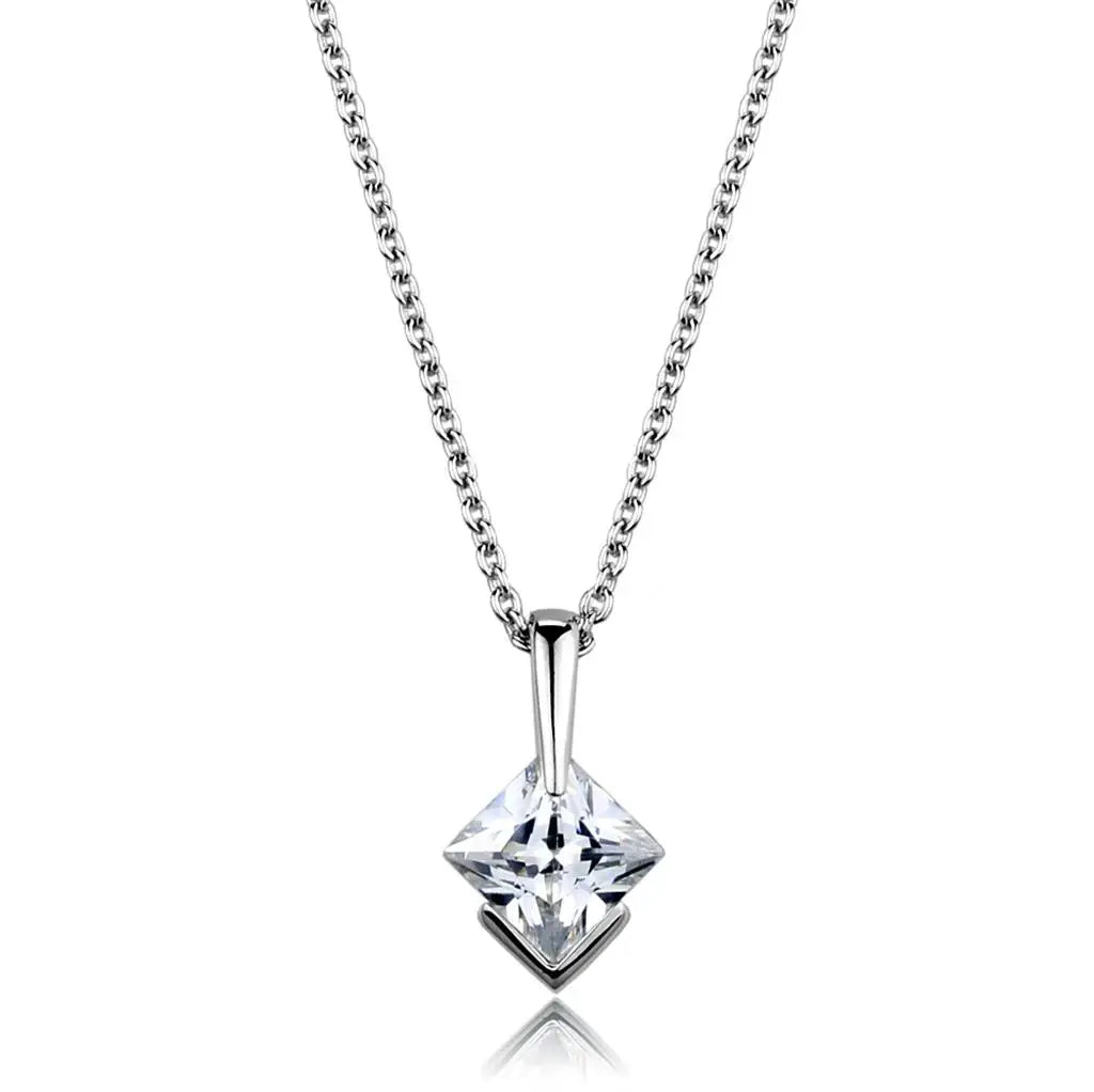 LOS849 - Rhodium 925 Sterling Silver Necklace with AAA Grade CZ in Clear - Alamode - Flyclothing LLC