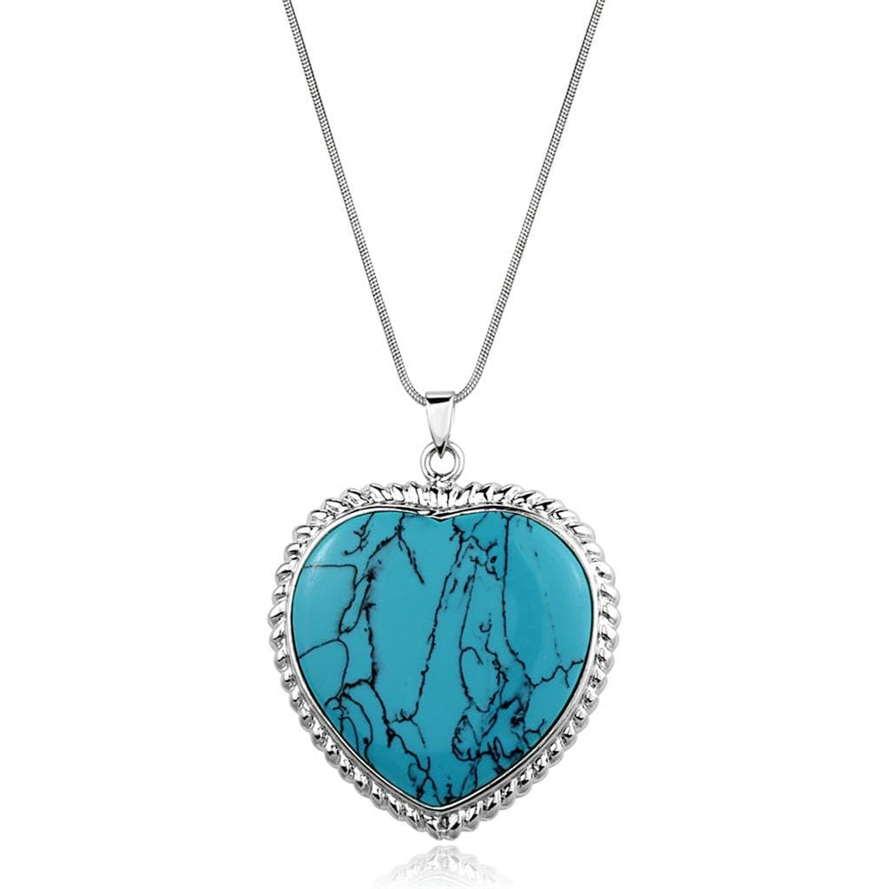LOS861 - Silver 925 Sterling Silver Necklace with Synthetic Turquoise in Sea Blue - Alamode
