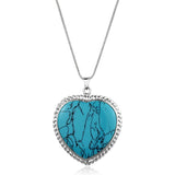 LOS861 - Silver 925 Sterling Silver Necklace with Synthetic Turquoise in Sea Blue - Alamode