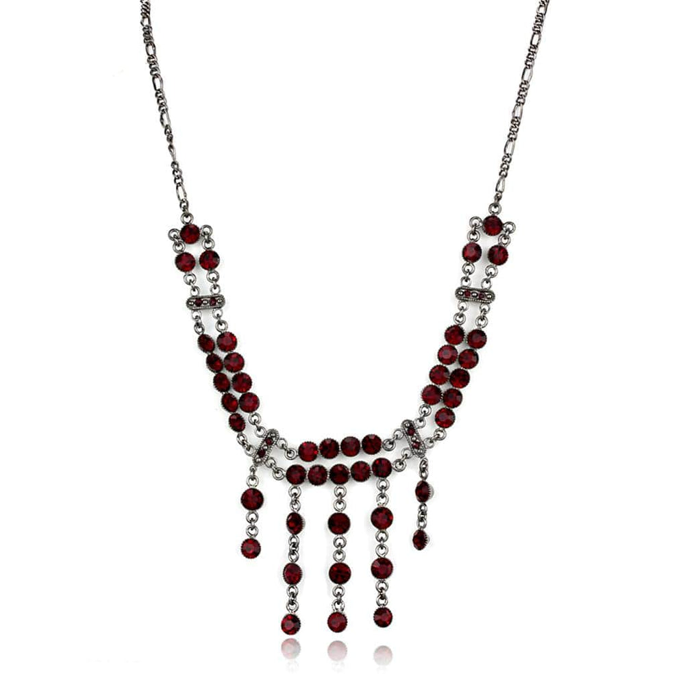 LOS865 - Ruthenium 925 Sterling Silver Necklace with Top Grade Crystal  in Siam - Alamode