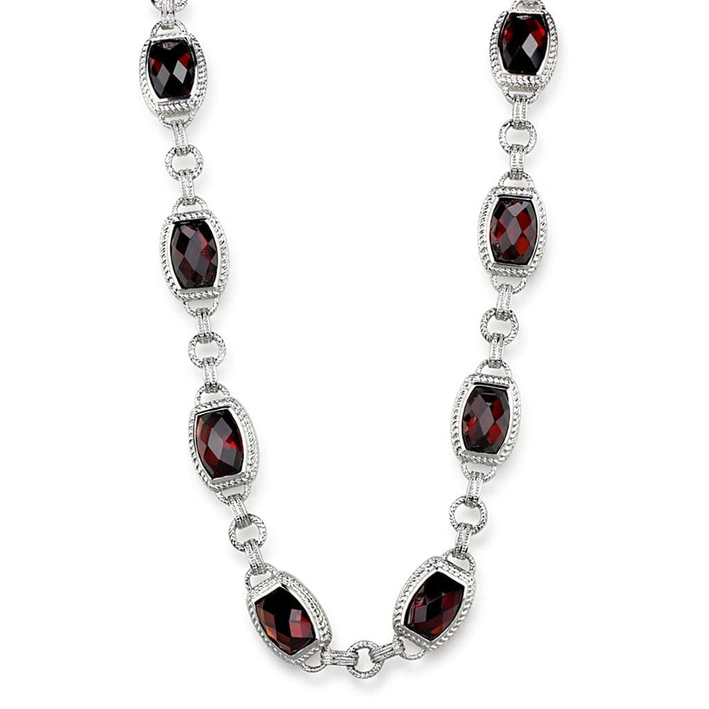 LOS877 - Rhodium 925 Sterling Silver Necklace with AAA Grade CZ  in Garnet - Alamode