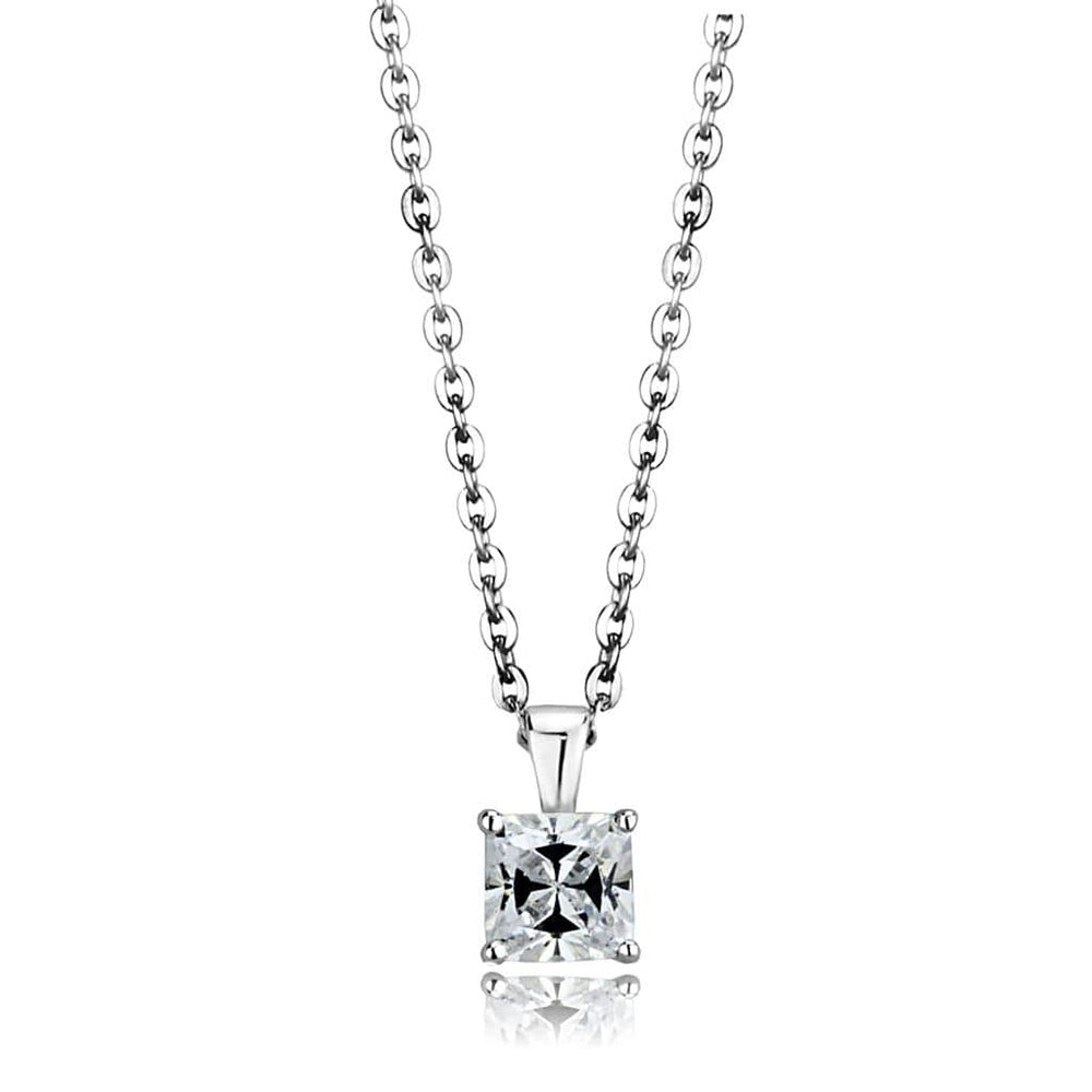 LOS893 - Rhodium 925 Sterling Silver Chain Pendant with AAA Grade CZ  in Clear - Alamode