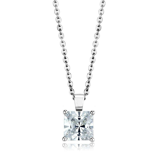 LOS895 - Rhodium 925 Sterling Silver Chain Pendant with AAA Grade CZ in Clear - Alamode - Flyclothing LLC