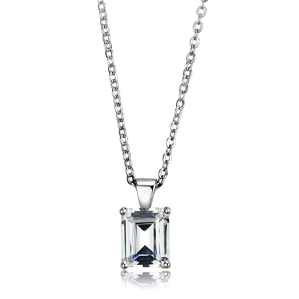 LOS896 - Rhodium 925 Sterling Silver Chain Pendant with AAA Grade CZ  in Clear - Alamode