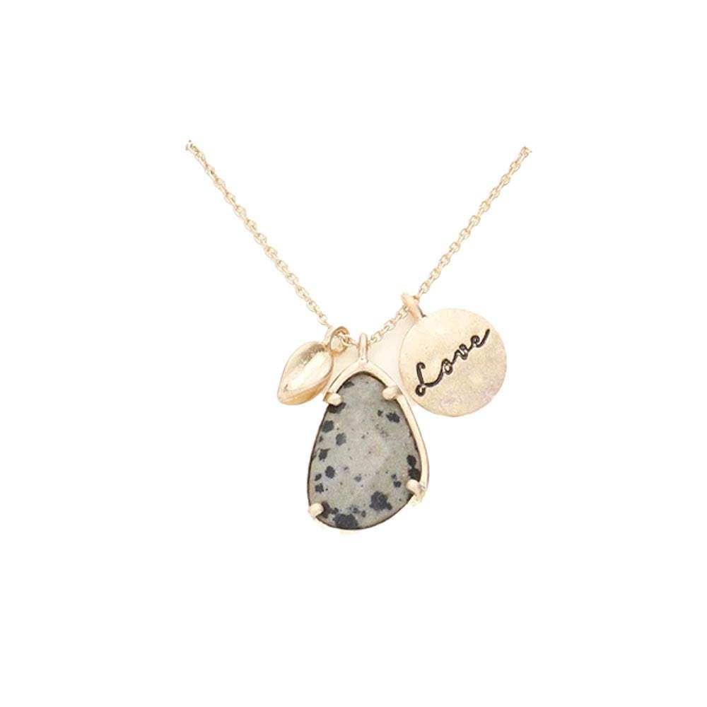 Love Metal Disc Teardrop Semi Precious Pendant Necklace - Madeline Love - Flyclothing LLC