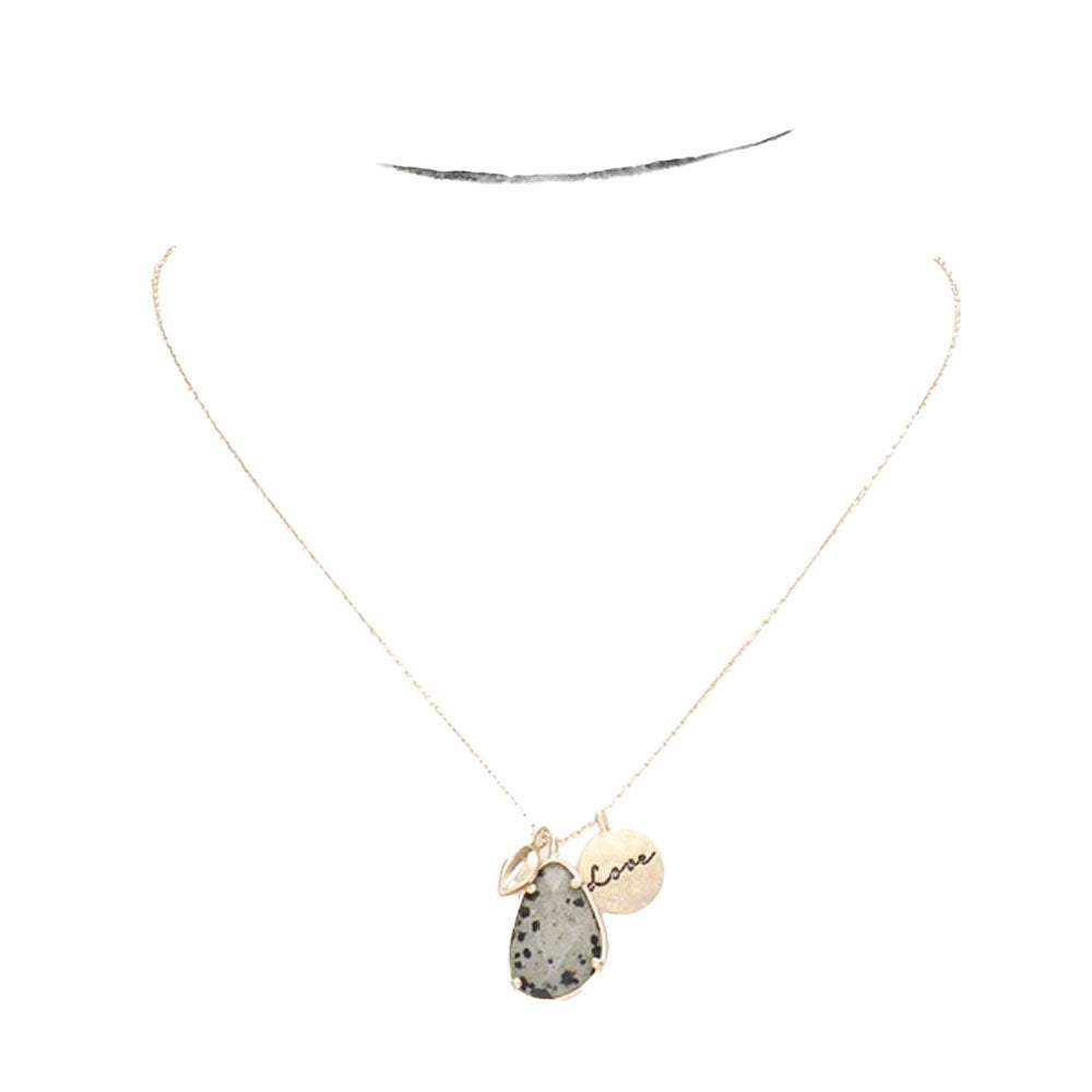 Love Metal Disc Teardrop Semi Precious Pendant Necklace - Madeline Love - Flyclothing LLC