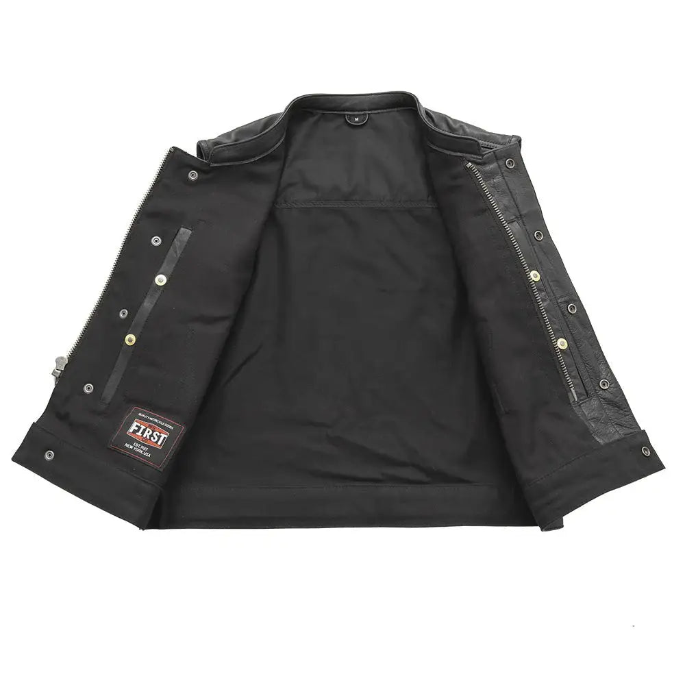 Lowrider Men's Motorcycle Leather/Twill Vest - First Manufacturing Company - Flyclothing LLC