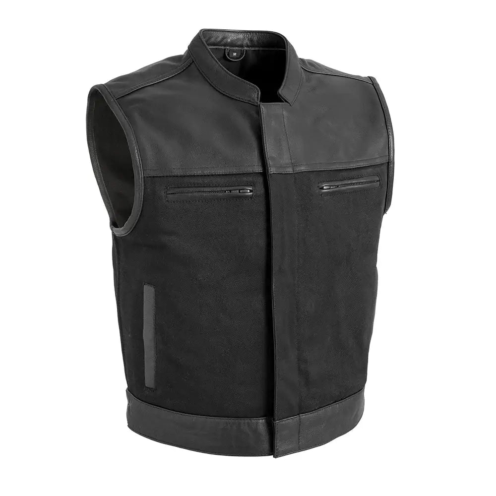 Lowrider Men's Motorcycle Leather/Twill Vest - First Manufacturing Company - Flyclothing LLC