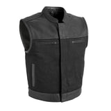 Lowrider Men's Motorcycle Leather/Twill Vest - First Manufacturing Company - Flyclothing LLC