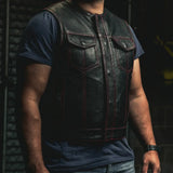 Lowside Men's Perforated Motorcycle Leather Vest - First Manufacturing Company - Flyclothing LLC