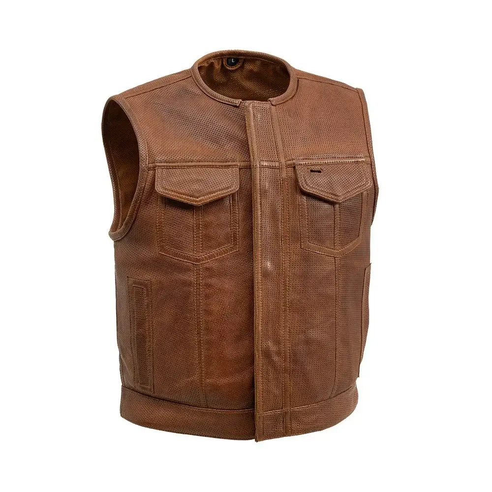 Lowside Men's Perforated Motorcycle Leather Vest - First Manufacturing Company - Flyclothing LLC