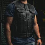 Lowside Men's Perforated Motorcycle Leather Vest - First Manufacturing Company - Flyclothing LLC