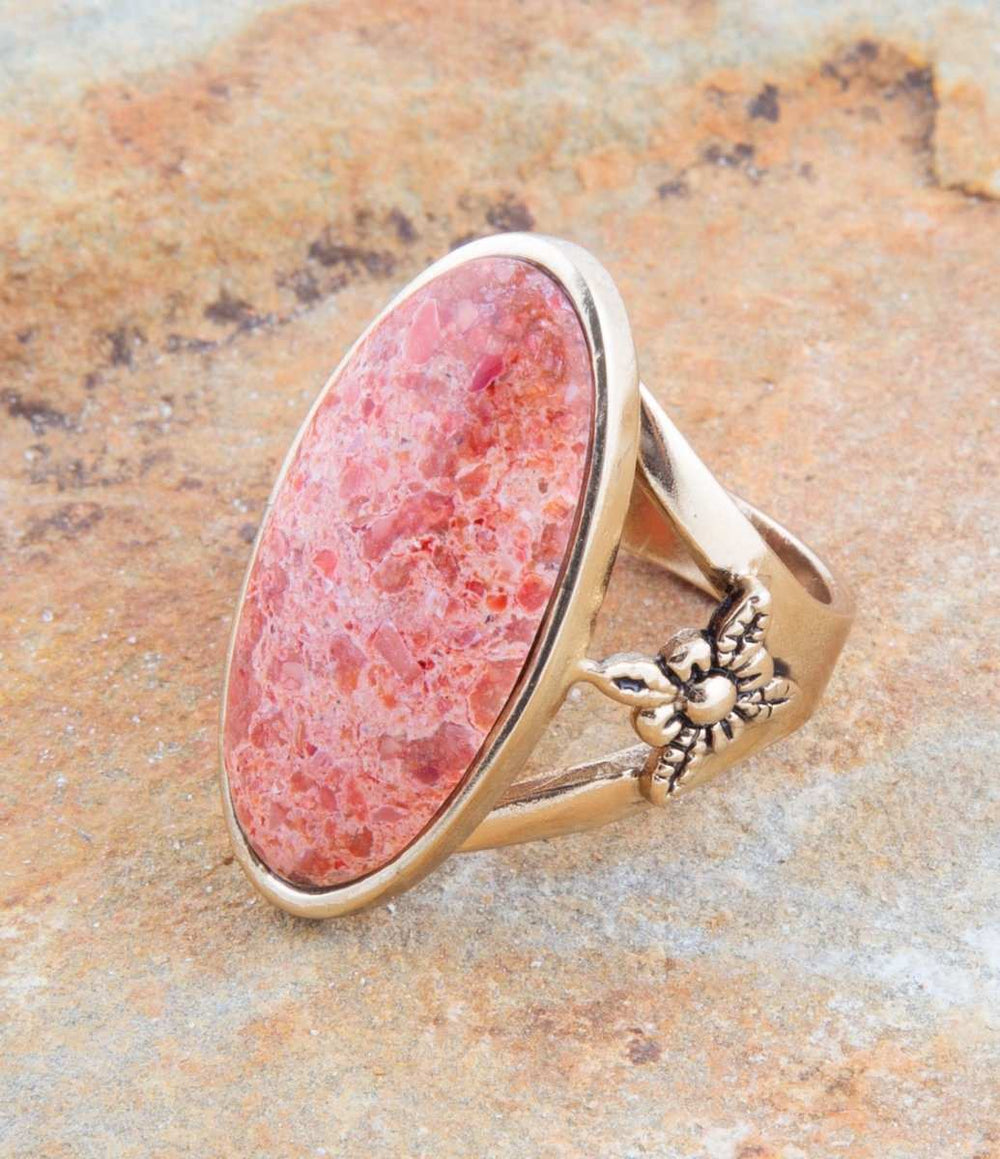 Lucent Orange Coral Golden Ring - Barse Jewelry - Flyclothing LLC