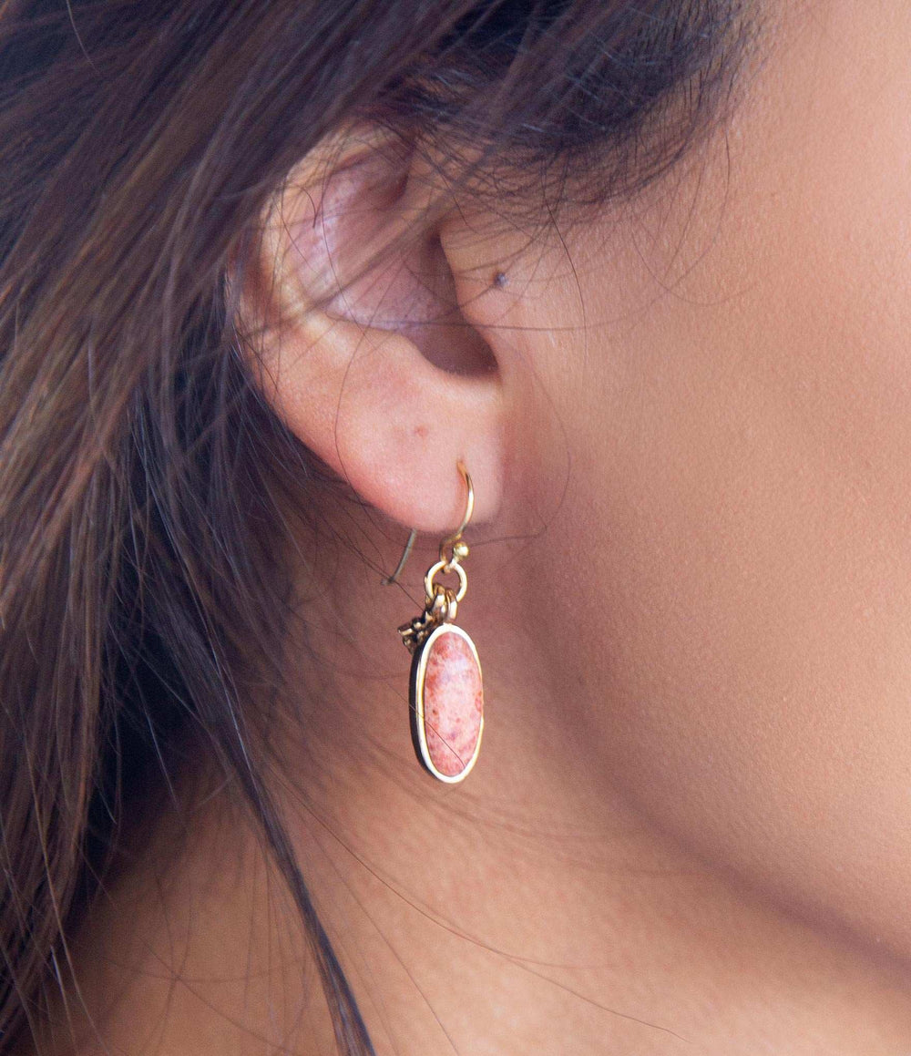 Lucent Orange Sponge Coral Golden Drop Earrings - Barse Jewelry - Flyclothing LLC