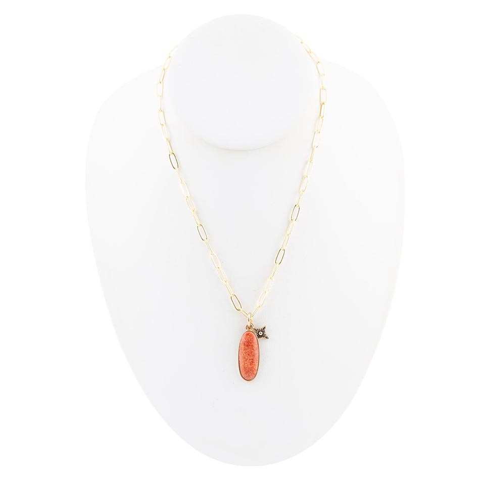 Lucent Orange Sponge Coral Pendant Golden Chain Necklace - Barse Jewelry - Flyclothing LLC