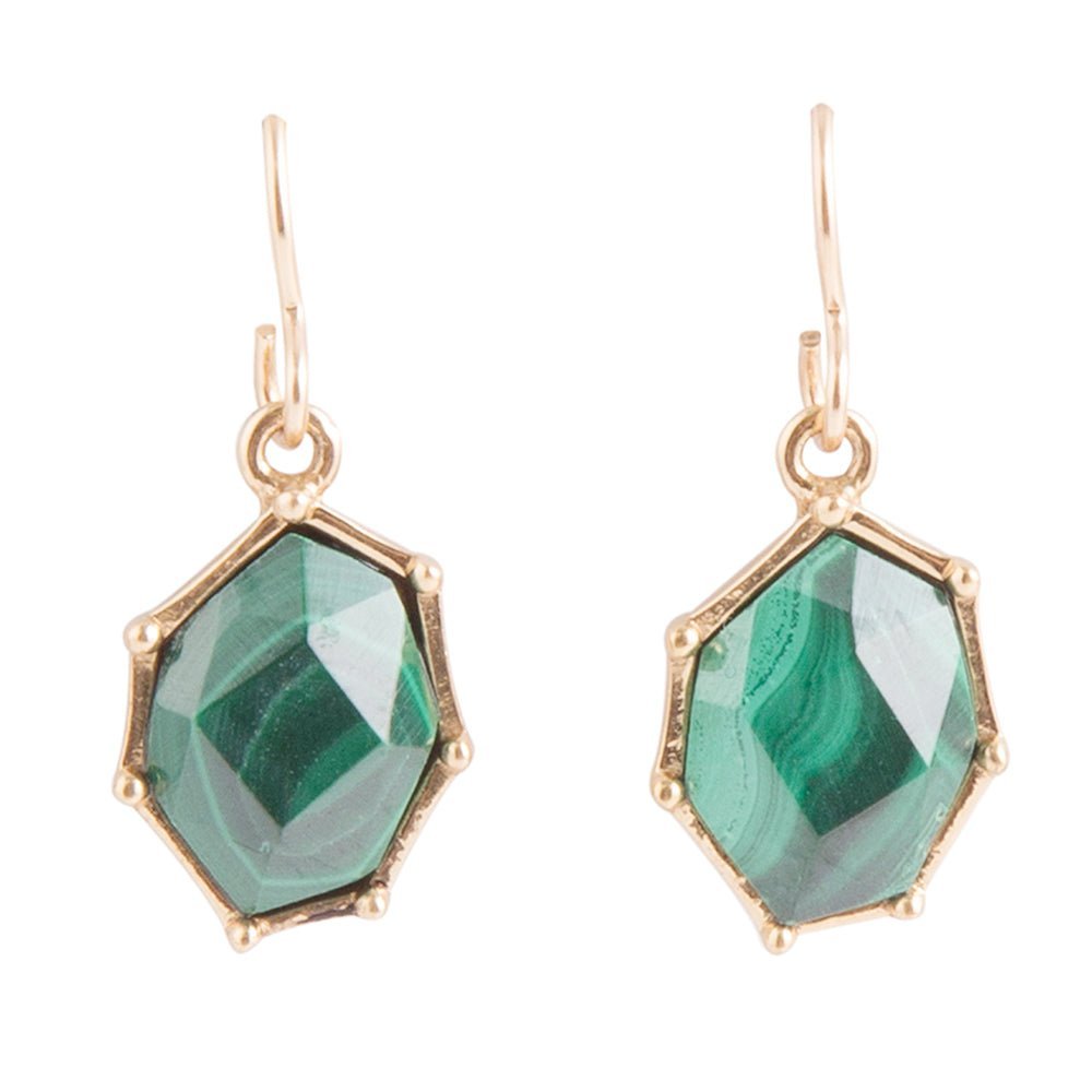 Lukcy 7's Green Malachite and Golden Earrings - Barse Jewelry