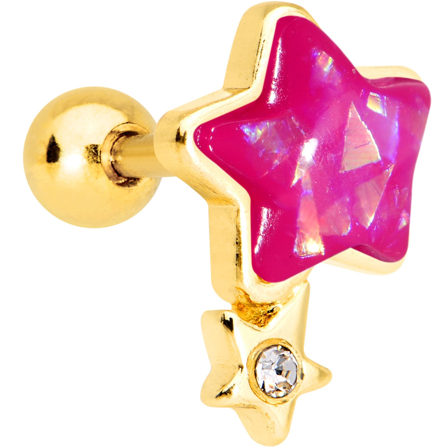 1/4 Pink Faux Opal Gold Tone Star Child Cartilage Tragus Earring - BodyCandy - Flyclothing LLC