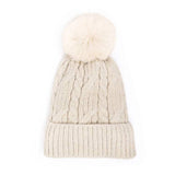 Lurex Accented Solid Cable Knitted Pom Pom Beanie Hat - Madeline Love - Flyclothing LLC